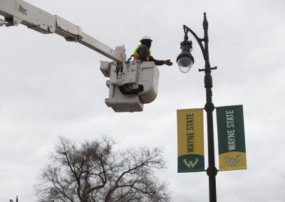 Installing new streetlights in Detroit